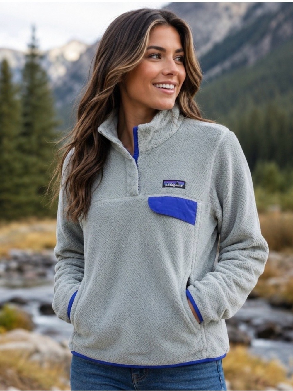 Patagonia Gray and Blue Fleece Jacket Re-Tool Snap-T Pullover